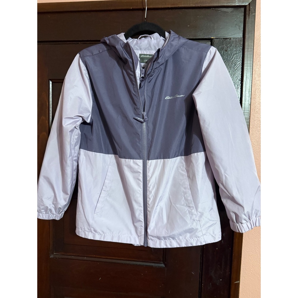 Eddie Bauer Kids Windbreaker Jacket Purple Colorblock Hooded Full Zip Size M